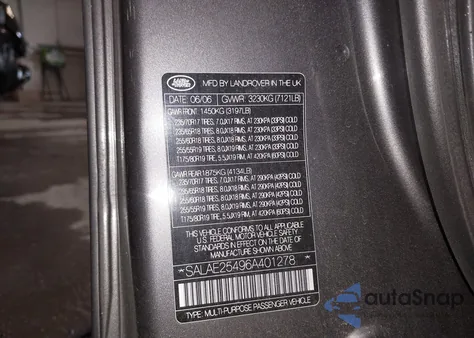 2006 Land Rover Lr3 V8 Se из США, поврежденный, VIN SALAE25496A401278